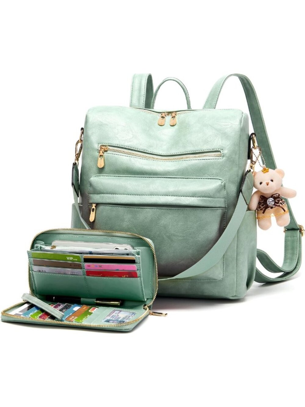 Stylish Women's Backpack Purse & Shoulder Handbag Set - 2 Piece Travel Bag Set